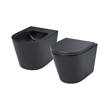 Комплект 2в1: подвесной унитаз и биде, чёрный матовый, Calipso, IDDIS, (CALR3BMi73)