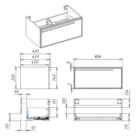 Тумба под раковину подвесная La Fenice Elba FNC-01-ELB-BG-90, синяя, артикул FNC-01-ELB-BG-90