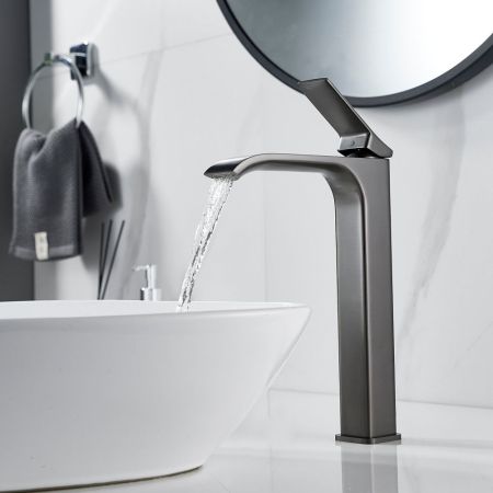 Смеситель для раковины высокий Shevanik S4011T, оружейная сталь, артикул S4011T