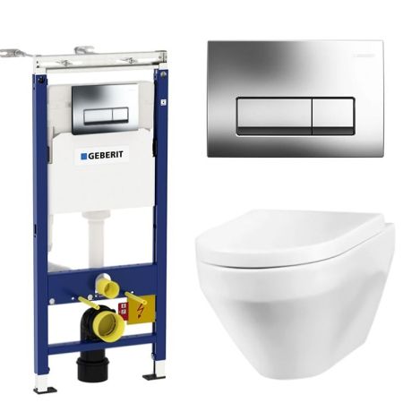 Комплект унитаза AM.PM Spirit C701700WH+C707857WH с инсталляцией Geberit Duofix Plattenbau Delta UP100 458.125.21.1 с сиденьем Микролифт и клавишей смыва Хром, артикул C701700WH+C707857WH+458.125.21.1