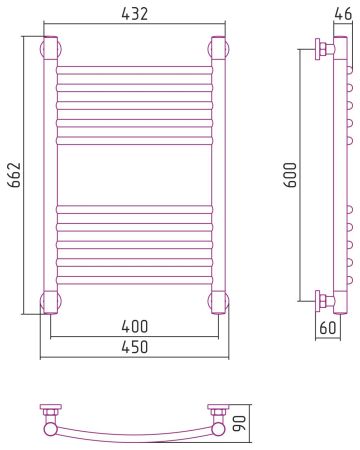 Полотенцесушитель водяной "Богема+" 600х400 (Матовый Чёрный), артикул 31-0221-6040