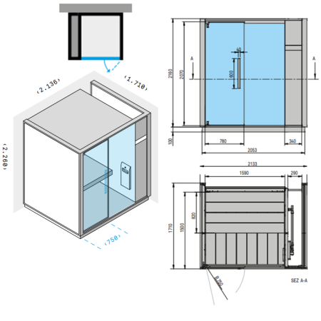 Effegibi One H Хаммам, пристенный L.H. 214x171xh226см, отделка: Soft Sand, артикул LO 60 01 0002