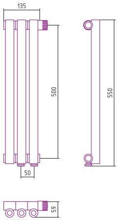 Отопительный радиатор ЭСТЕТ-0 н/ж EU50 правый 500х135 / 3 сек (Матовое ЗОЛОТО), артикул 032-0321-5003