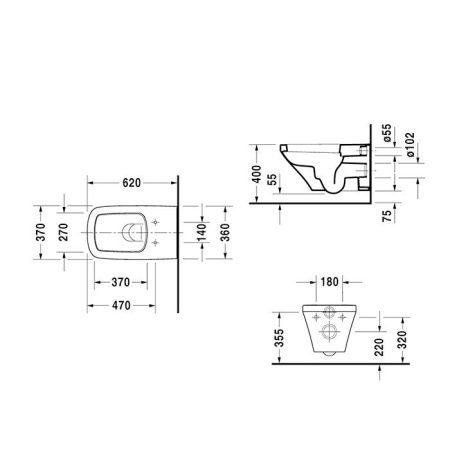 DURAVIT DURASTYLE Унитаз подвесной 620х370 мм., удлиненный, в комплекте с креплением Durafix, HygieneGlaze, цвет белый