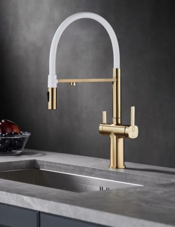 Смеситель для кухни с подключением фильтра для воды Rose R358G, золотой сатин