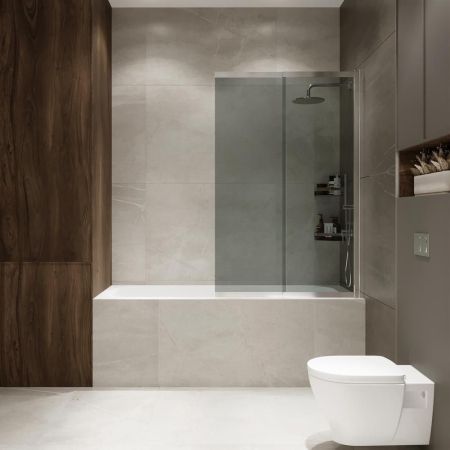 Шторка на ванну слайдер Terminus Ното 150х90 тонированная, хром, артикул 1CS150х90CT