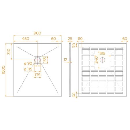 Душевой поддон прямоугольный STONE TRAY-W (900x1000)