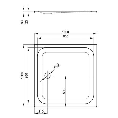BETTE ULTRA Душевой поддон квадратный 1000х1000х25 мм., сливное отверстие диаметр 90 мм., с шумоизоляцией, BetteАнтислип, цвет белый, артикул 5940-000 AR