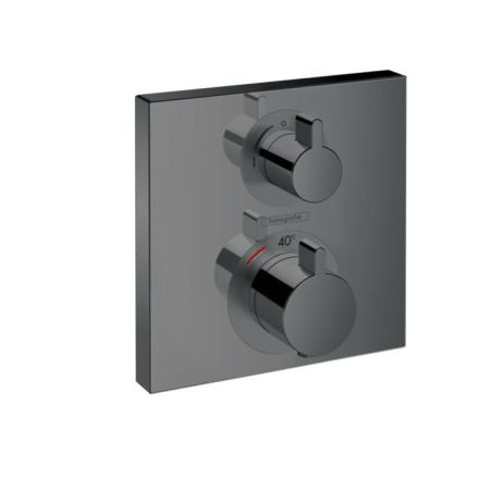 Смеситель для душа, Hansgrohe, Ecostat, тип открывания воды-двухвентильный, тип регулирования воды-термостатический картридж, тип установки-встраиваемый, внутренняя часть-необходимо заказать, цвет-шлифованный черный хром, 2 потребителя, запорный и переклю, артикул 15714340