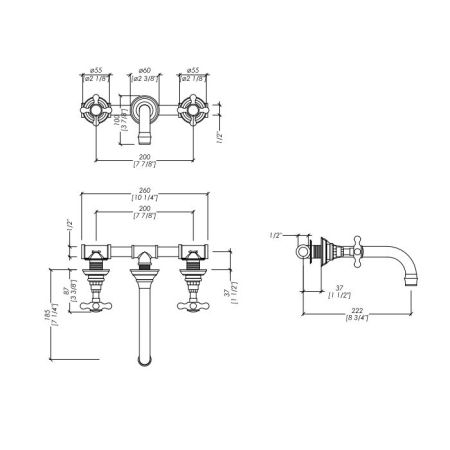 Devon Kalos Смеситель Austin настенный на 3 отв, цвет хром, артикул KALOS/AUST-3FCR