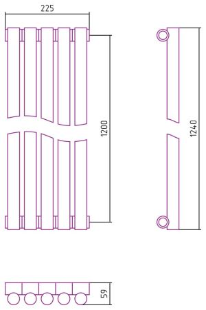 Отопительный радиатор ЭСТЕТ-1 н/ж 1200х225 / 5 сек (Состаренная БРОНЗА), артикул 05-0301-1205
