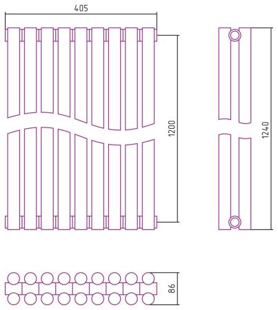 Отопительный радиатор ЭСТЕТ-11 н/ж 1200х405 / 9 сек (Матовый ЧЁРНЫЙ), артикул 31-0302-1209
