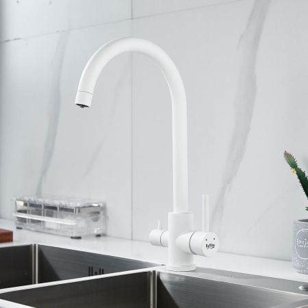 Смеситель для кухни с подключением фильтра воды Raffine F108C, белый