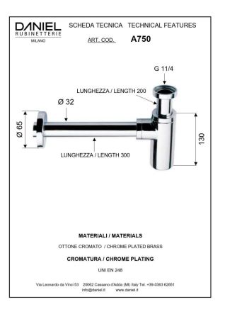 Daniel, сифон круглый для раковины, цвет белый матовый, артикул A750-14