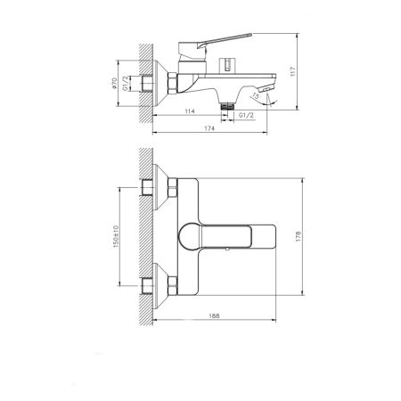 Смеситель для ванны с коротким изливом RUSH Haiti (HA1935-44), артикул HA1935-44