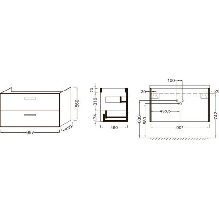Тумба под раковину Jacob Delafon Ola 100 EB392-NR подвесная Темный дуб, артикул EB392-NR
