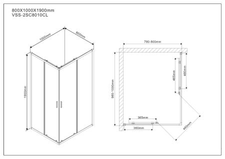 Душевой уголок Scala VSS-2SC8010CL, 1000*800, хром, стекло прозрачное, артикул VSS-2SC8010CL