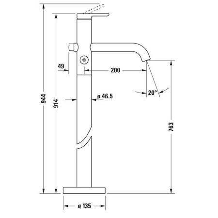 Duravit C.1 Смеситель для ванны, напольный, h=914мм с ручным душем, цвет: хром, артикул C15250000010