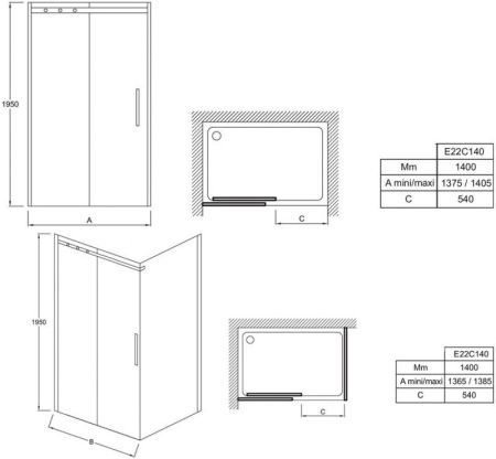 Душевая дверь JACOB DELAFON CONTRA (140*) E22C140-GA (раздвижная, хром), шт, артикул E22C140-GA