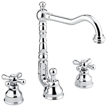 Emmevi Deco Old, двухвентильный смеситель для раковины (излив 18,3 см), на 3 отверстия, с донным клапаном, цвет хром