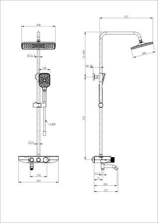 Душевая система с термостатом WONZON & WOGHAND, Хром (WW-B3099-A-CR), артикул WW-B3099-A-CR