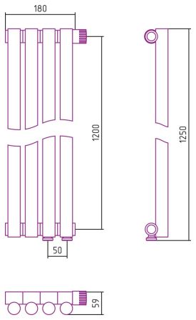 Отопительный радиатор ЭСТЕТ-1 н/ж EU50 правый 1200х180 / 4 сек (ЗОЛОТО), артикул 03-0311-1204