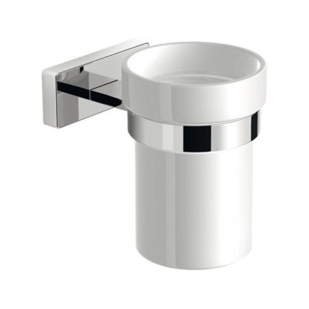 Стакан OLYMP, Керамический 60x100 мм, с хромированным держателем, Sapho, артикул 1321-04