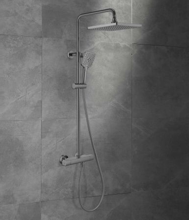 душевые стойки Vincea Душевая стойка Next VSFS-1N0TGM термостатическая без излива, 25см верх душ, вороненая сталь,, артикул VSFS-1N0TGM