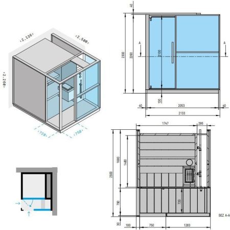 Effegibi Logica S Сауна с душем, угловая R.H., DX, 214x250xh226см, отделка: Soft Sand, артикул LO 20 01 0007