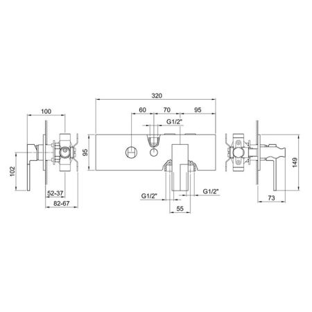 Fantini AR/38 Смеситель для душа, встраиваемый, на 2 источника, (наружняя часть), цвет: хром, артикул 38 02 3384SB