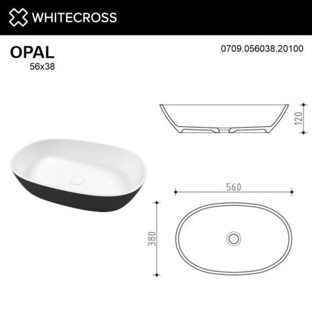 Умывальник WHITECROSS Opal 56x38 (черный/белый мат) иск. камень