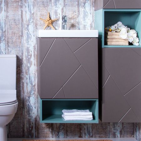 Тумба с раковиной и нишей Бриклаер КРИСТАЛЛ 50, графит/муссон, артикул КРИСТАЛЛ 50