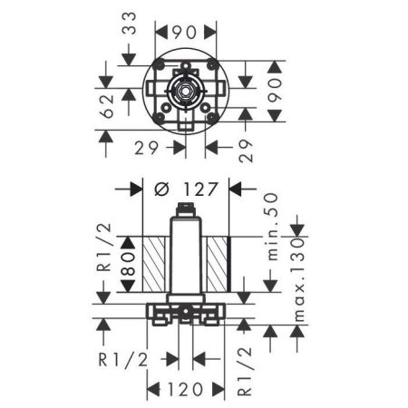 Внутрення часть, Hansgrohe, Rainmaker, назначение-для верхнего душа, с потолочным подсоединением, артикул 24010180