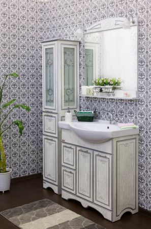 Тумба для раковины Sanflor Адель 82 L Н0000001084 Белая с патиной Серебро