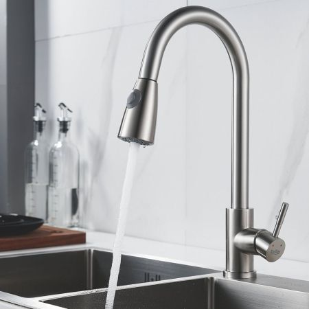 Смеситель для кухни с выдвижным изливом Raffine F213L, сатин