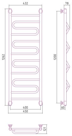 Полотенцесушитель водяной "ЭЛЕГИЯ+" 1200х400 (Матовый белый), артикул 30-0205-1240