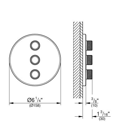 Комплект верхней монтажной части для вентиля GROHE Grohtherm SmartControl на три выхода, круглая розетка, холодный рассвет глянец (29122GL0), артикул 29122GL0