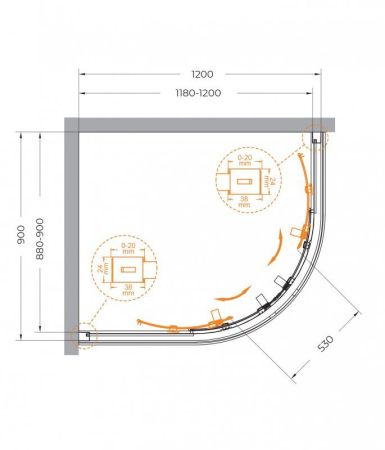 RELAX-304-RH-2-120/90-C-GM Душевой уголок, отделка Оружейная сталь, артикул RELAX-304-RH-2-120/90-C-GM