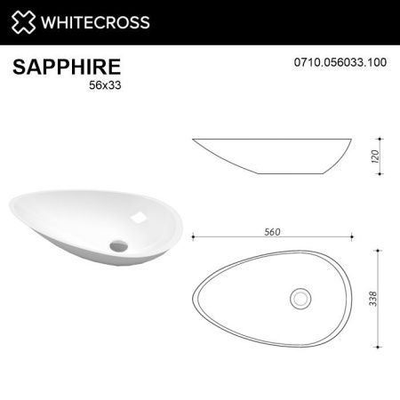 Умывальник WHITECROSS Sapphire 56x33 (белый глянец) иск. камень
