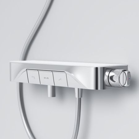 F8F10500 Func, смеситель для душа, кнопочный с полкой, с изливом, хром