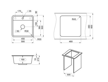 Кухонная мойка GRANULA Стандарт (5001, ЧЁРНЫЙ), артикул 5001, ЧЁРНЫЙ