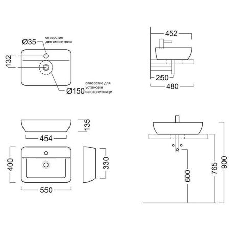 Раковина PLAZA накладная 55, белая глянцевая, артикул PLR.wb.55.1