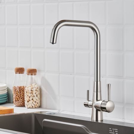 Смеситель для кухни с подключением фильтра Shevanik S528L, сатин