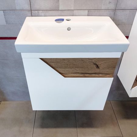 Тумба под раковину подвесная Бриклаер Брайтон белый/дуб, 60 см, артикул 4627125415784