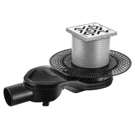 Трап BERGES водосток PLATZ Antik 100х100, хром глянец, S-сифон D50 H60 боковой, артикул 091160