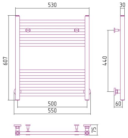 Полотенцесушитель водяной МОДУС 600х500 (Матовое ЗОЛОТО), артикул 032-0250-6050