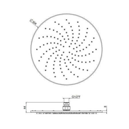 Верхний душ, Carimali, OttoMillimetri, ультратонкий, инспектируемый , тип установки-настенный, потолочный, размер душевого диска, мм-300*300, форма-круглая, держатель-необходимо заказать, цвет-хром, артикул 8MM0003CRX