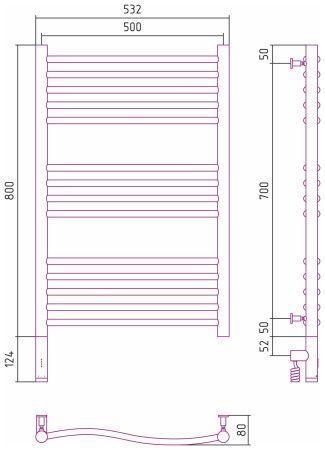 Полотенцесушитель электрический ФЛЮИД 3.0 800х500 МЭМ левый (Матовый белый)