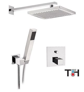 Daniel Skyline, душевой комплект на 2 потребителя с термостатом, кронштейном 30 см и прямоугольным верхним душем 24х14 см, цвет черный матовый