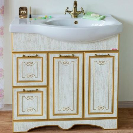 Тумба для раковины Sanflor Адель 82 L Н0000001085 Белая с патиной Золото